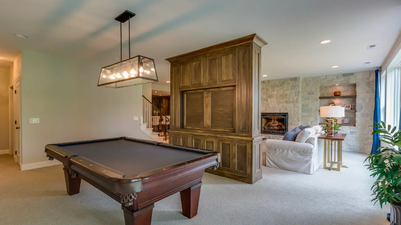 game room in basement of new home